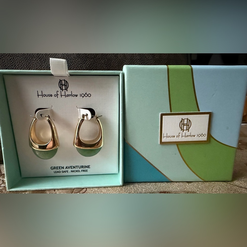 House of Harlow 1960 Gold-tone Earrings with Green Aventurine Drops
